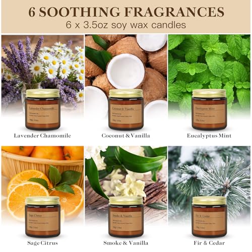 6-Pack Scented Candles for Home, 3.5 Oz Soy Wax Candles Gift Set with Lavender Chamomile & Eucalyptus Mint for Brithday Gi...