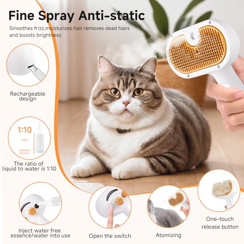 Pet Steam Brush for Dog & Cat – 3-in-1 Spray Hair Removal Comb – Steam for Shedding & Grooming – Water Brush for Long & Sh...