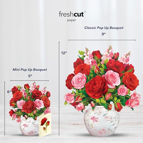 Freshcut Paper Pop Up Cards, Mini Blooming Roses, 6 Inch Mini Sized Forever Flower Bouquet 3D Popup Greeting Cards, Valent...