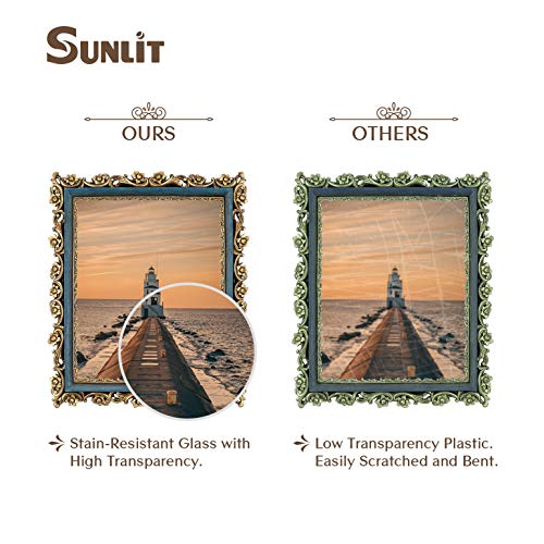 Sunlit Vintage Picture Frame 8x10 Inch, Luxury Antique Photo Frames with Glass Front, Photo Display, Tabletop Wall Hangin...
