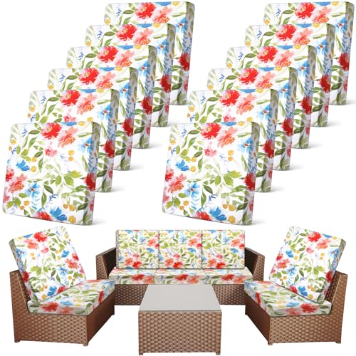 Newwiee 12 Pcs Patio Cushion Covers Outdoor Stretch Sofa Couch Cover Replacement Couch Slipcover Sofa Seat Chair Porch Pat...