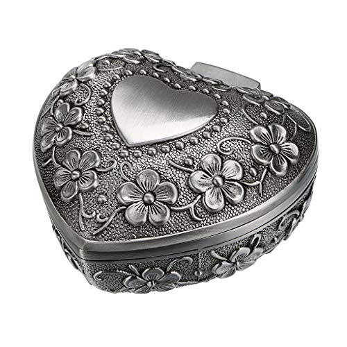 Hipiwe Vintage Heart Shape Jewelry Box - Small Antique Ring/Earrings/Necklace Storage Organizer Case, Metal Treasure Chest...