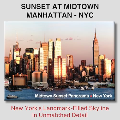 Midtown Manhattan Sunset NYC Magnet – Famous Skyscrapers Skyline Souvenir – 3.5x2.5” Metal Fridge Magnet – High-Resolution...
