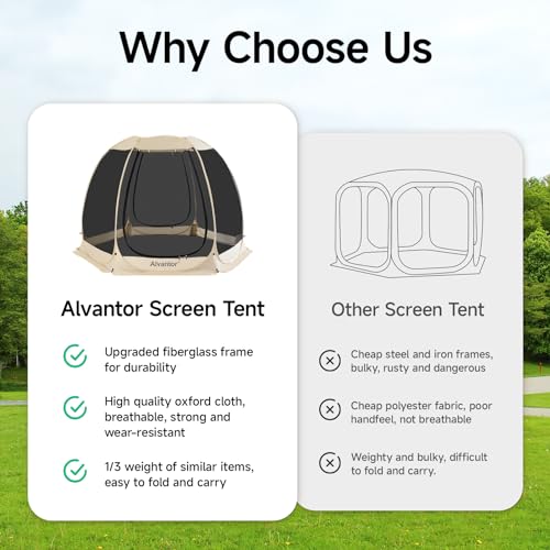 Alvantor Pop Up Screen House Gazebo with Mosquito Netting, Instant UV Resistant Sun Shelter for Patio & Backyard, Portable...