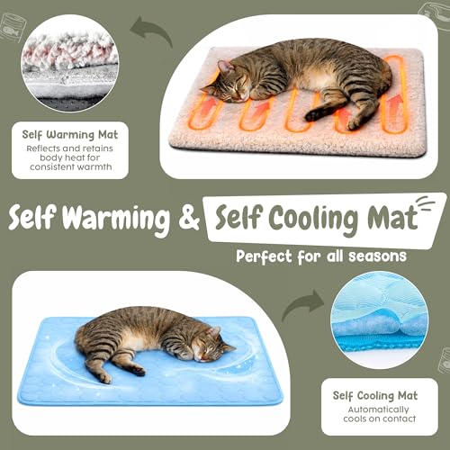 PAWAWH Insulated Heated Outdoor Cat House with Self Warming & Self Cooling Mat – Waterproof Stray & Feral Shelter with Bre...