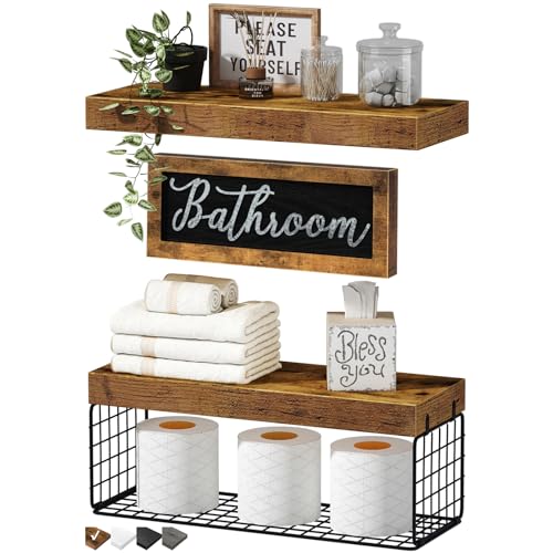 QEEIG ‎Bathroom Shelves Over Toilet - Paper Storage Wall Mounted Farmhouse Decor Decorations Aesthetic Décor Sign Small Fl...
