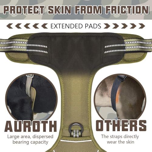 Auroth Tactical Dog Harness for Large Dogs No Pull Adjustable Pet Harness Reflective K9 Working Training Easy Control Pet ...