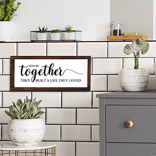 Jetec Farmhouse Wall Decor Rustic Modern Framed Hanging Plaque Together They Built a Life They Loved Sign 14 x 6.4 Inches ...