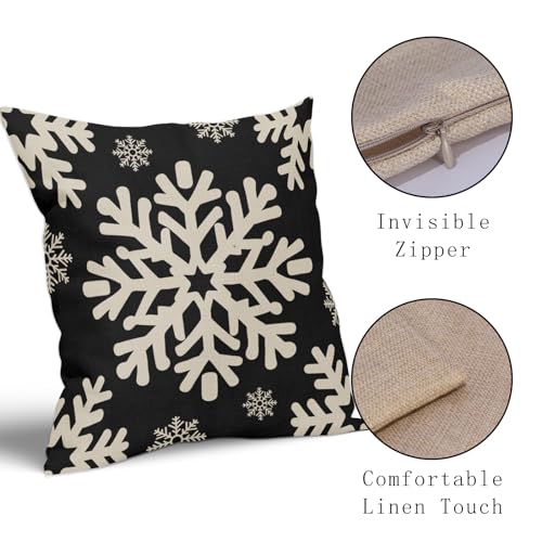 Sivirary Black Christmas Pillow Covers 18x18 Inch Set of 2, Xmas Snowflakes Rustic Winter Themed Decorative Throw Pillow C...