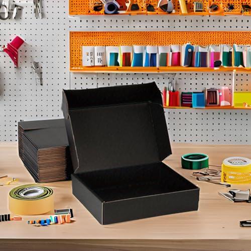 DUZCLI Small Shipping Boxes 13x10x2 Inches – Black Corrugated Cardboard Boxes (20-Pack) for Mailing, Packing, Small Busine...