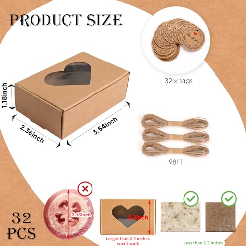 Moukiween 32 PCS Brown Soap Boxes for Homemade Soap, 3.54 X 2.36 X 1.18 Inch Soap Packaging Gift boxes with Window, Small ...