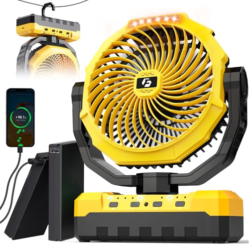 Korbot 36000mAh Portable Camping Fan - 120HRS Rechargeable Fan with Detachable Battery with LED & Remote - 4 Speeds Batter...