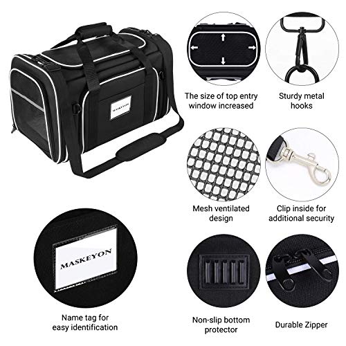 MASKEYON TSA Airline Approved Large Pet Travel Carrier,4 Sides Expandable with 2 Mesh Pockets,3 Entry, Soft Sided Collapsi...
