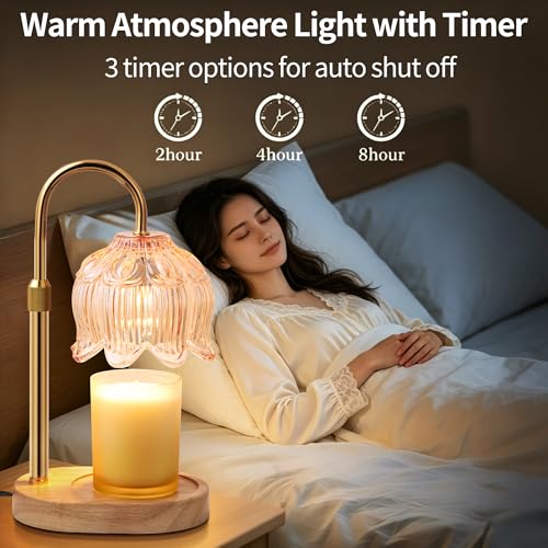 Flower Candle Warmer Lamp for Jar Candles with Timer & Dimmer, Adjustable Height Fits Large Jars up to 7.08" Tall, Flamele...
