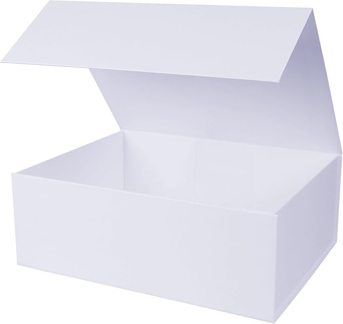 Aimyoo White Collapsible Gift Box with Magnetic Closure Lids 13.8x9x4.3 in, Large Bridesmaid Groomsman Proposal Boxes, Rec...