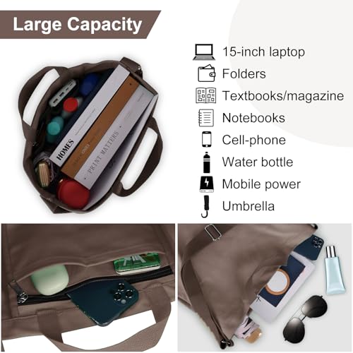 Women's Canvas Tote Bag inside Out Bag with Adjustable Crossbody Strap for Work Travel Shopping Durable Handbag for Men