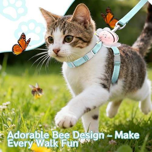 Cat Harness and Leash Set - Breathable Adjustable Soft Vest for Cats, Escape Proof Kitten Harness for Easy Control and Dai...