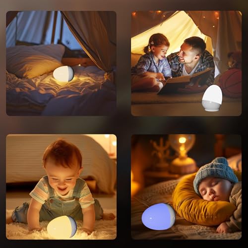 ZUZUKID Touch Egg Night Light for Baby Nursery, Rechargeable Portable Kids Nightlight Lamp with 1-6H Feeding Timer, 3 Colo...