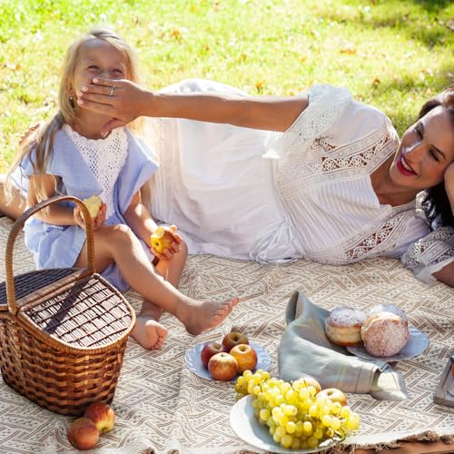 VitalCozy Waterproof Picnic Blankets 71×71 inch Outdoor Blanket Foldable 2 in 1 Double Layer Sandproof Beach Mat with Carr...