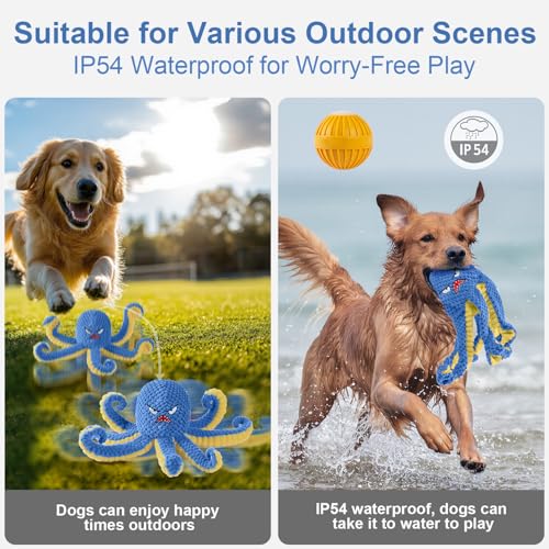 Qraxond Interactive Dog Toys Octopus,Durable Automatic Jumping Dog Toy to Keep Them Busy,Squeaky Moving Tug of War Doggie ...