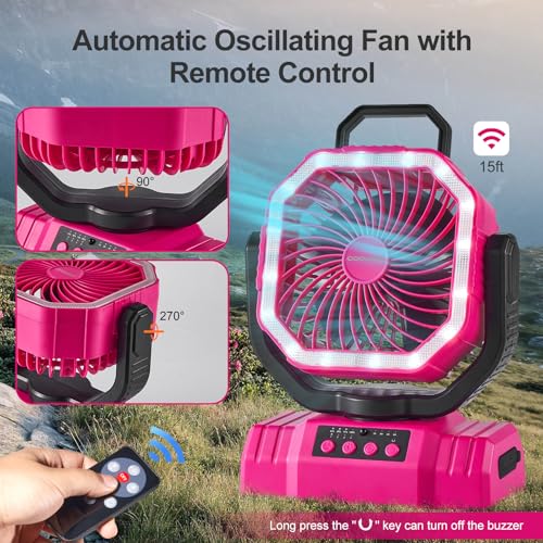 Odoland Portable Camping Fan with LED Lantern, 20000mAh Rechargeable Battery Powered Fan with Auto Oscillation, Timer, Rem...
