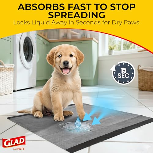 Glad for Pets Black Charcoal Puppy Pads - Super Absorbent Disposable Dog Pee Pads, Potty Training Pads, and Pet Supplies -...