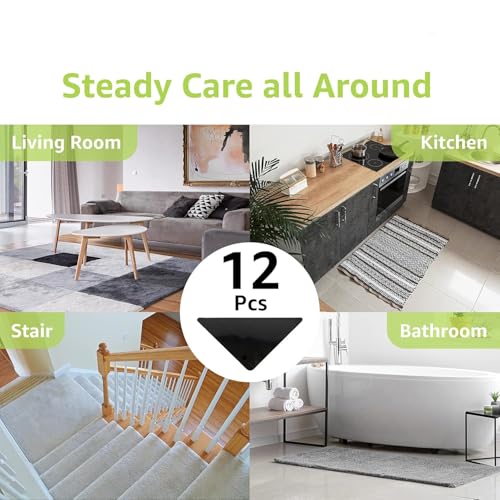 Rabenda 12 Pcs Rug Tape, Non Slip Rug Pads Grippers for Hardwood Floors and Tiles, Reusable Carpet Tape for Area Rugs, Dou...