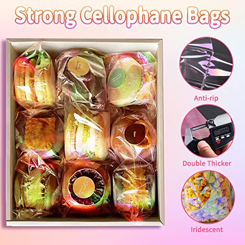 SUREHOME Cookie Bags with Seal 100 Pcs 5x6 In Iridescent Holographic Self Sealing Cellophane Treat Bags Pink Resealable In...