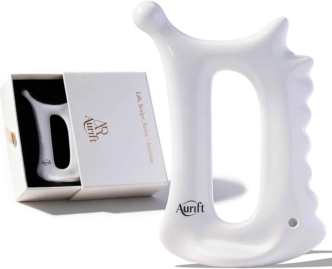 Aurift Ceramic 6‑in‑1 Gua Sha Tool for Face & Body, Jawline Sculpting, Double Chin Reduction, Lymphatic Drainage, Trigger ...