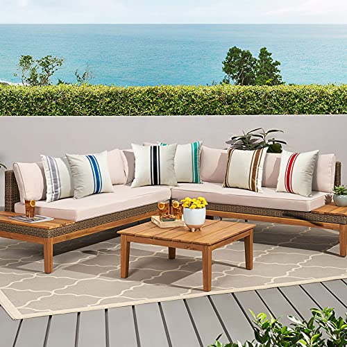 OTOSTAR Pack of 2 Outdoor Waterproof Decorative Pillow Covers 16x16 Inch Linen Geometry Pillowcases Cushion Case Garden Th...