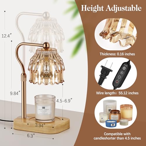 Candle Warmer Lamp with Timer Dimmer, Modern Wax Warmer for Scented Wax Jar Candle Warmer with 2 Bulbs, Adjustable Height ...