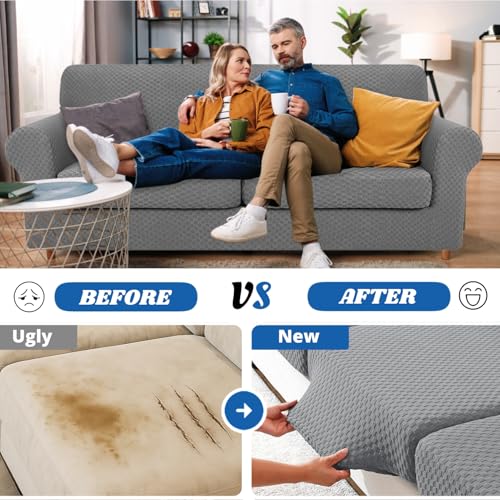 YEMYHOM Latest Checkered 3 Pieces Couch Covers for 2 Cushion Couch High Stretch Sofa Cover with 2 Extra Large Seat Cushion...
