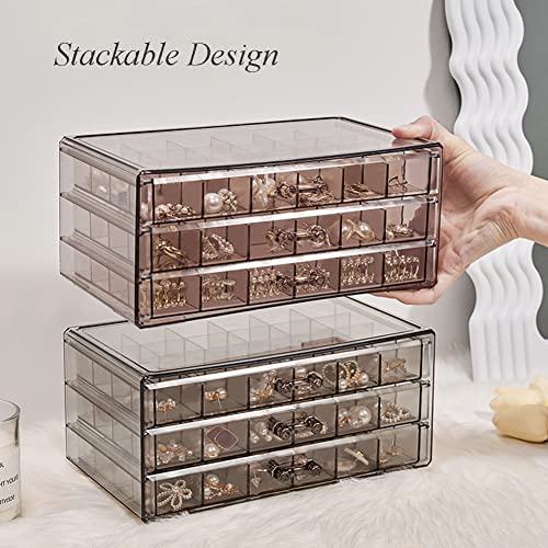 YUFONG Earring Storage Box Organizer 3 Drawers Acrylic Jewelry Storage Box Holder Transparent Jewelry Display Stand with 7...