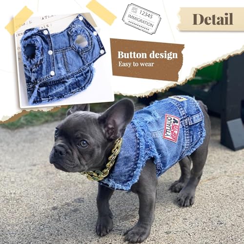 DOGGYZSTYLE Cool Dog Jean Jacket Small Puppy Outfits Frenchie Clothes Denim Coats for Small Medium Dogs Cats Boys Girls Pe...