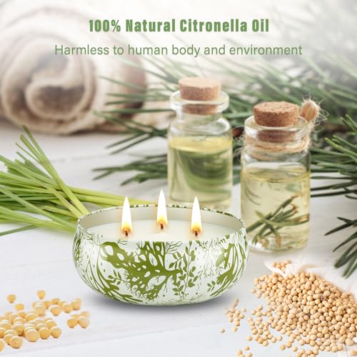 3 x 12oz Citronella Candle Outdoor 3 Wick Soy Wax Citronella Candle Set Jar Candle Up to 240hrs Burning Outdoor Candles Ho...
