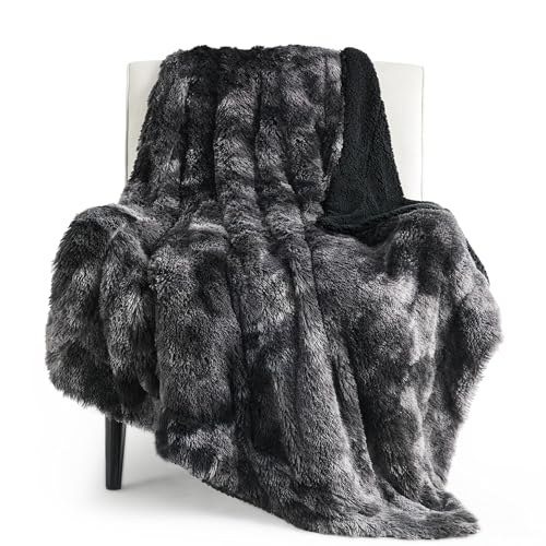 Bedsure GentleSoft Fluffy Black Blanket Cozy Gifts for Men, Black Home Decor Soft Fuzzy Plush Thick Warm Sherpa Fleece Fau...