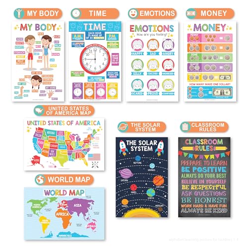 Hadley Designs 16 Educational Posters for Toddlers 1-3 - Learning Poster for Kids Ages 3-5, Alphabet Chart Playroom Homesc...