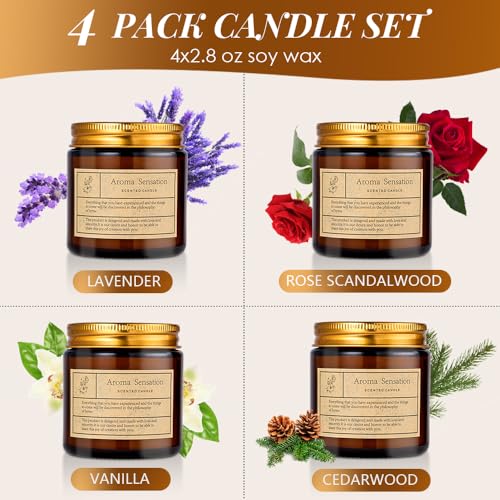 4 Pack Candles for Home Scented,Amber Jar Aromatherapy Candle Gifts for Women,Scented Candles Set for Mother's Day Christm...