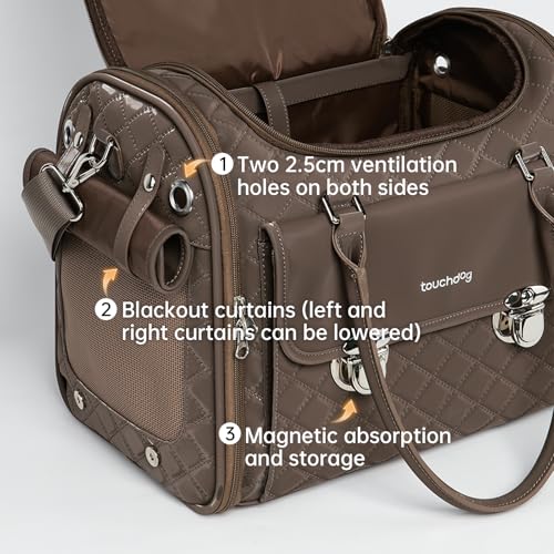 Touchdog Pioneer Light Luxury Pet Carrier Backpack, Airline-Approved Dog Soft-Sided Carriers with High-End Leather & Venti...