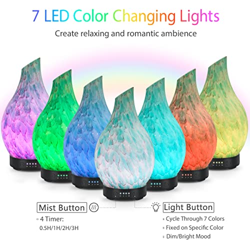 Essential Oil Diffuser 120ml Ultrasonic Aromatherapy Diffuser with Handmade Glass BPA Free, Auto Shut-Off 4 Timer Setting ...