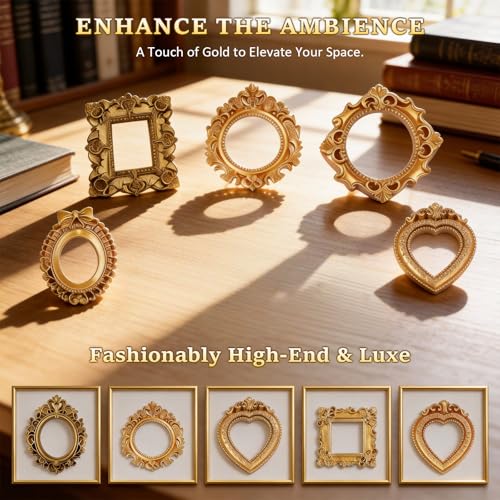 Hubaltuye 8 Pcs Mini Frames Mini Golden Frames, Small Photo Frames with Carved Edges Decorative Picture Frames for Wall Ha...