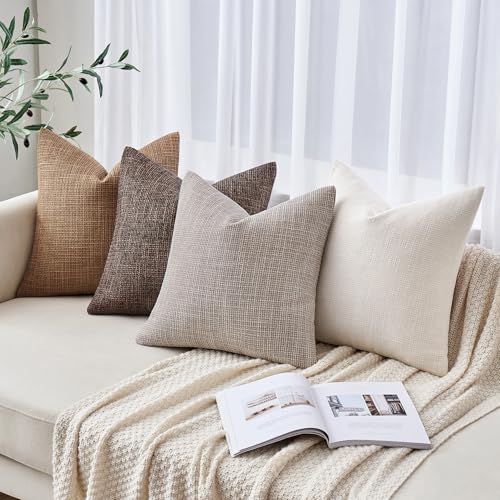 MIULEE Burlap Linen Throw Pillow Covers 18x18 Inch Set of 2 Cream White Christmas Decorative Pillows Modern Farmhouse Soft...