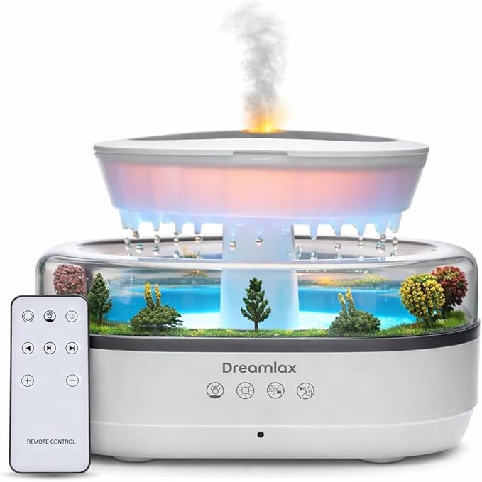 Dreamlax Rain Humidifiers for Bedroom – Cool Mist Essential Oil Diffuser, White Noise Machine with 10 Nature Sounds, 7 LED...