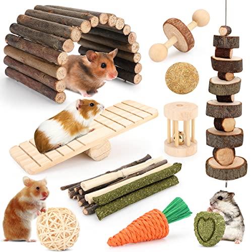 YIXUND Hamster Cage Accessories, 12 Different Chew Toys for Guinea Pig, Chinchillas, Gerbils, Mice, Rats, Mouse, Rabbit, B...