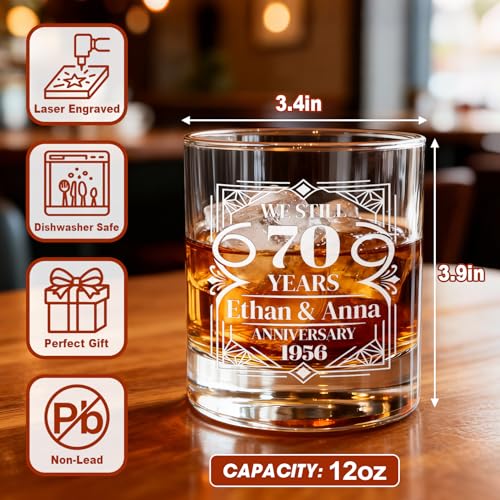 Lyrissa Personalized 12 oz Whiskey Glasses for Men, Custom Anniversary - Gifts for Couple Him Husband in Premium Wooden Bo...
