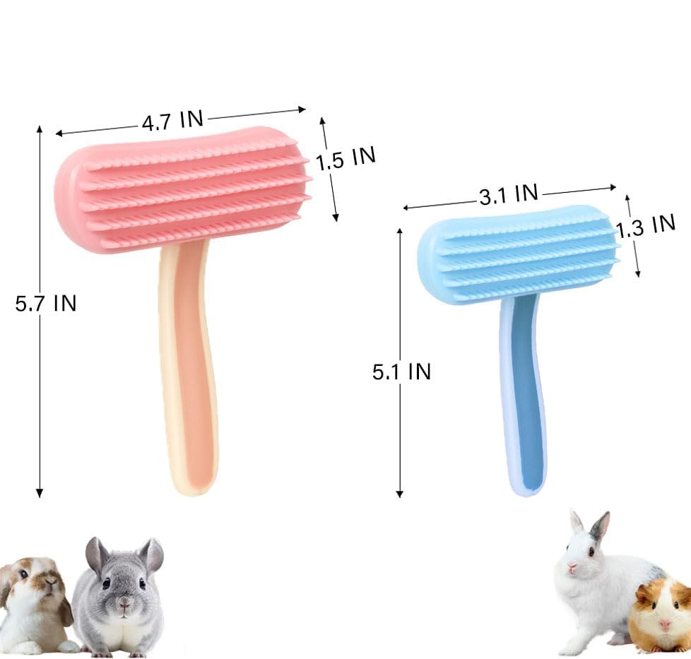 Oxiros 2 Pack Bunny and Chinchilla Grooming Brush – Soft Silicone De-Shedding Bath & Massage Comb for Rabbits, Guinea Pig...