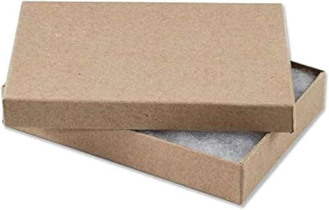 RJ Displays 25 Piece Pack Brown Kraft Paper Cotton Filled Lidded Jewelry Gift Box Necklace, Belt Buckle, Pendant, Brooch, ...