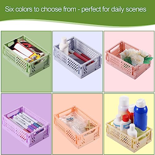 HUUSMOT 6-Pack Small Pastel Plastic Storage Baskets, Collapsible Crates for Organizing, Space-Saving Mini Bins for Classro...