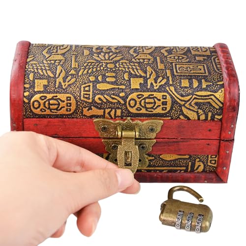 Flylin Vintage Treasure Chest Box, Wood Leather Jewelry Storage Box Case Holder with Combination Lock for Gifts, Vintage S...