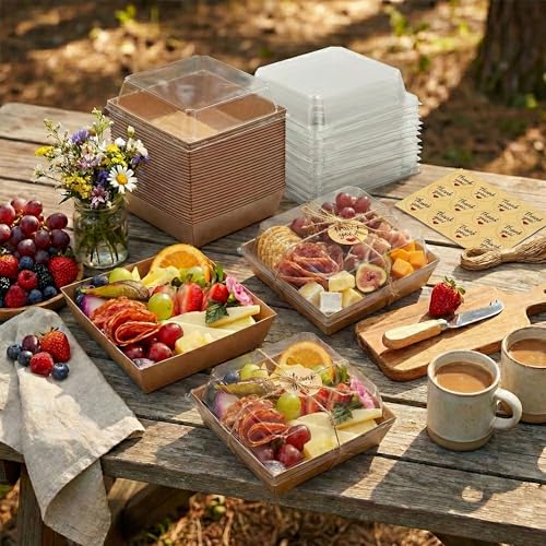 Leafiew 50 Pack Small Charcuterie Boxes with Clear Lids - To Go Paper Mini Charcuterie Box, Disposable Food Containers, 5I...